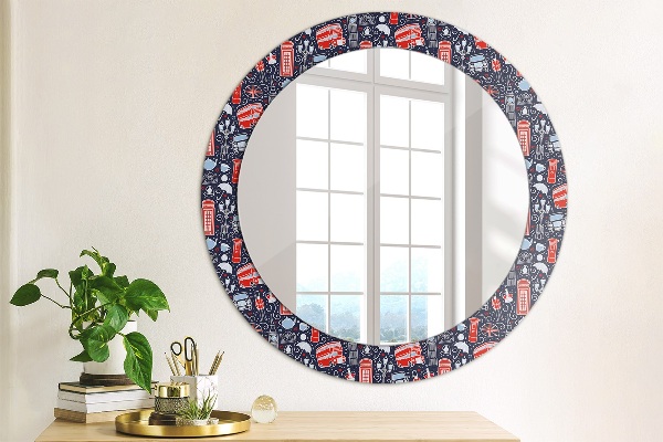 Round mirror frame with print London symbol