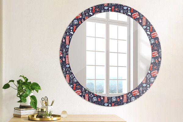 Round mirror frame with print London symbol