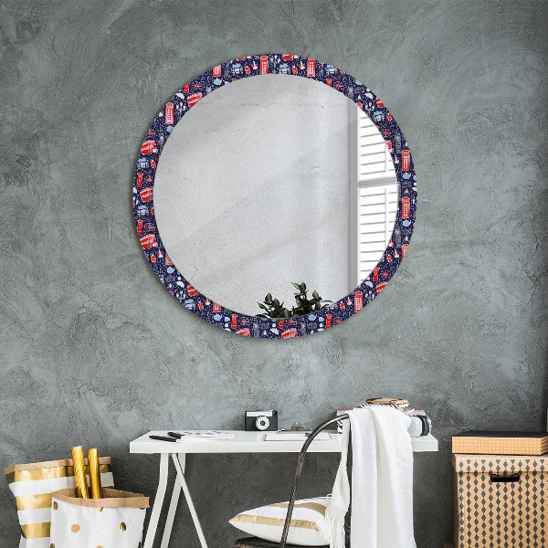 Round mirror frame with print London symbol