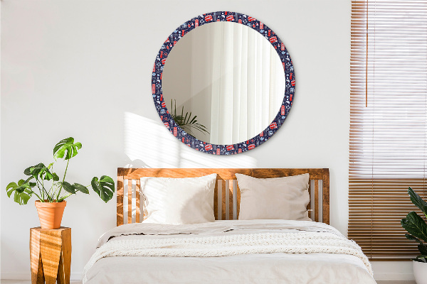 Round mirror frame with print London symbol