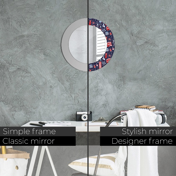 Round mirror frame with print London symbol