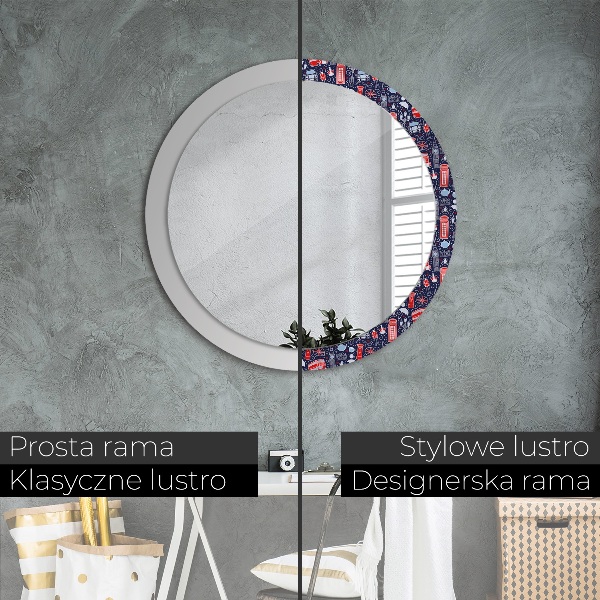 Round mirror frame with print London symbol