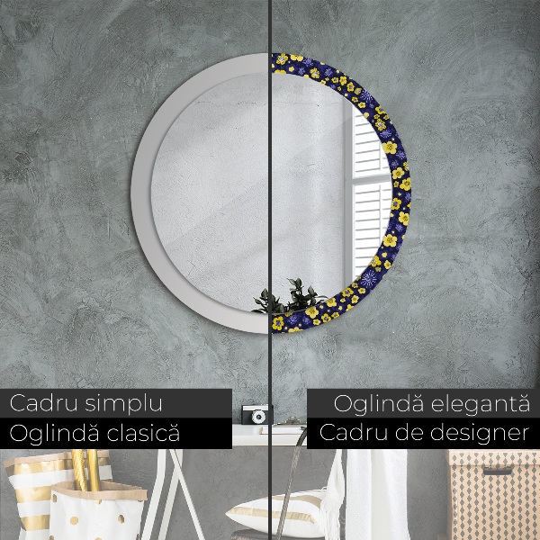 Round wall mirror design Sweet small flowers