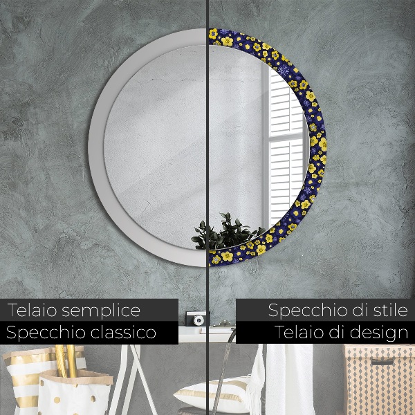Round wall mirror design Sweet small flowers