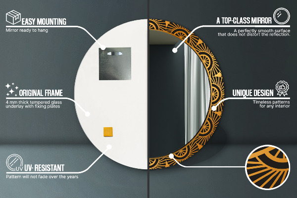 Round printed mirror Golden mandala