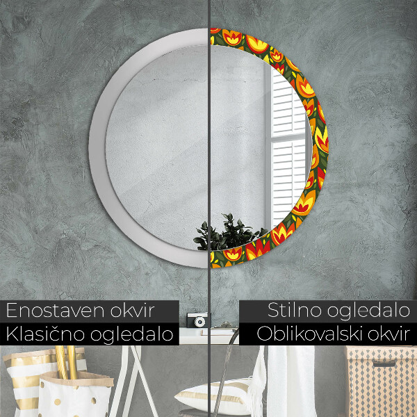 Round decorative mirror Retro tulips