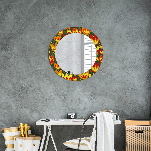 Round decorative mirror Retro tulips