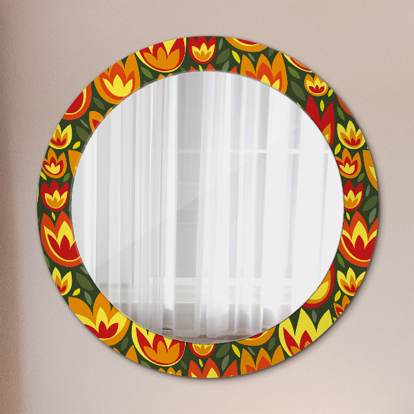 Round decorative mirror Retro tulips