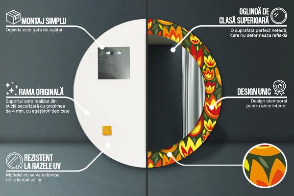 Round decorative mirror Retro tulips