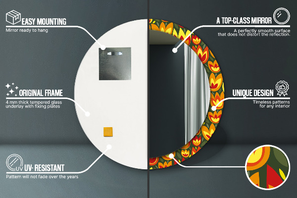 Round decorative mirror Retro tulips