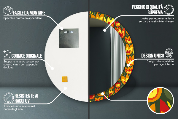 Round decorative mirror Retro tulips