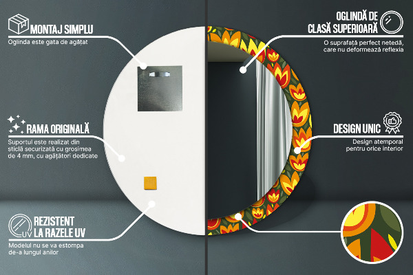 Round decorative mirror Retro tulips