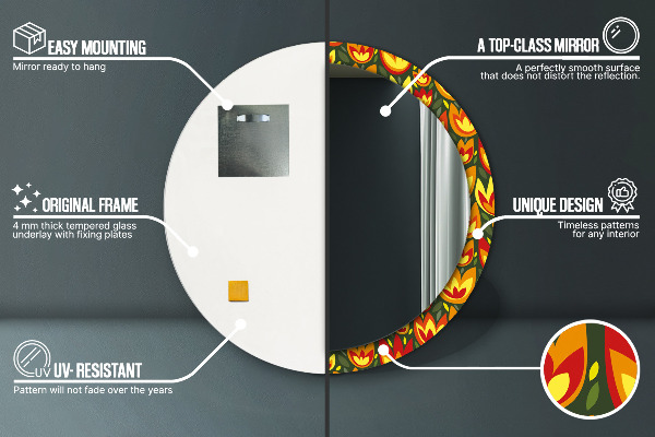 Round decorative mirror Retro tulips