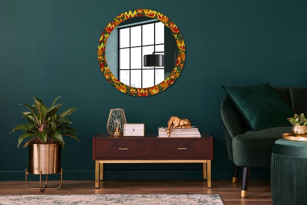 Round decorative mirror Retro tulips