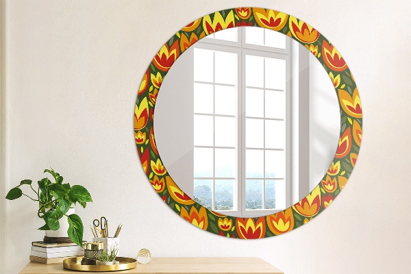 Round decorative mirror Retro tulips