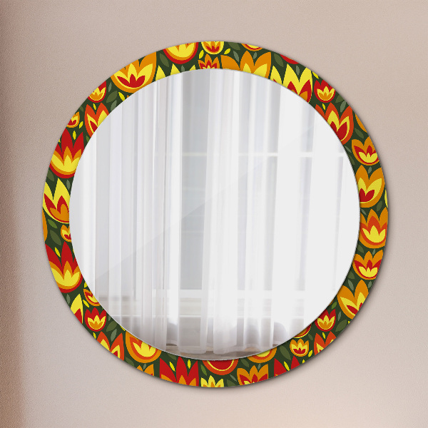 Round decorative mirror Retro tulips