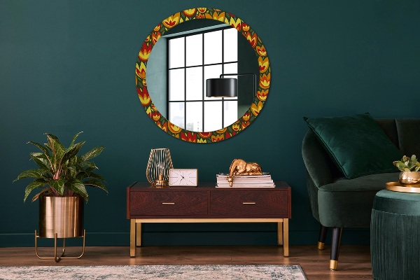 Round decorative mirror Retro tulips