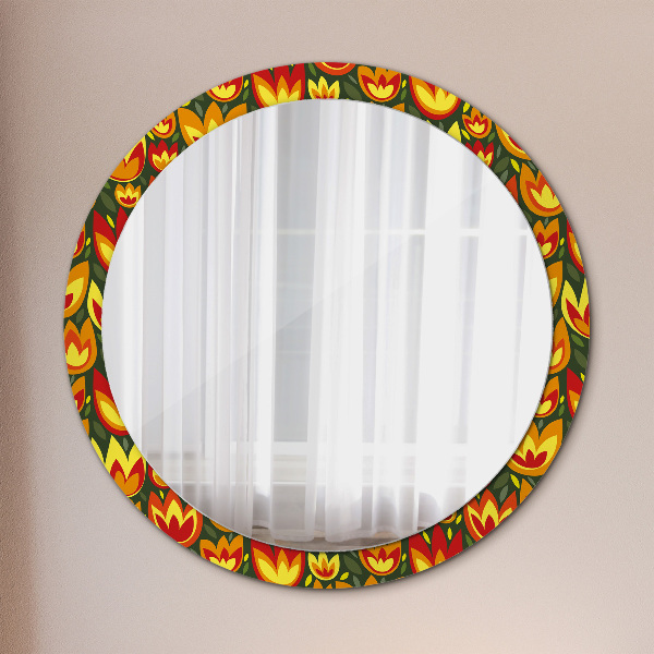 Round decorative mirror Retro tulips
