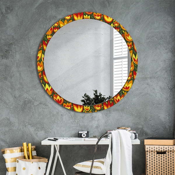 Round decorative mirror Retro tulips
