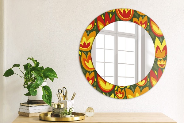 Round decorative mirror Retro tulips