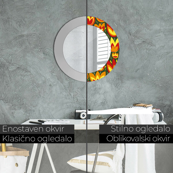 Round decorative mirror Retro tulips
