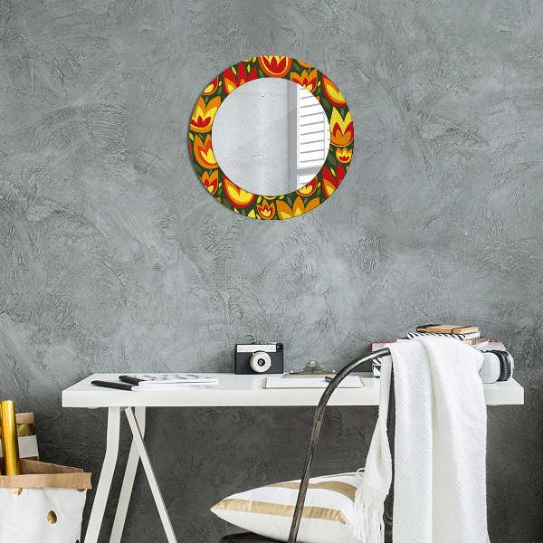 Round decorative mirror Retro tulips