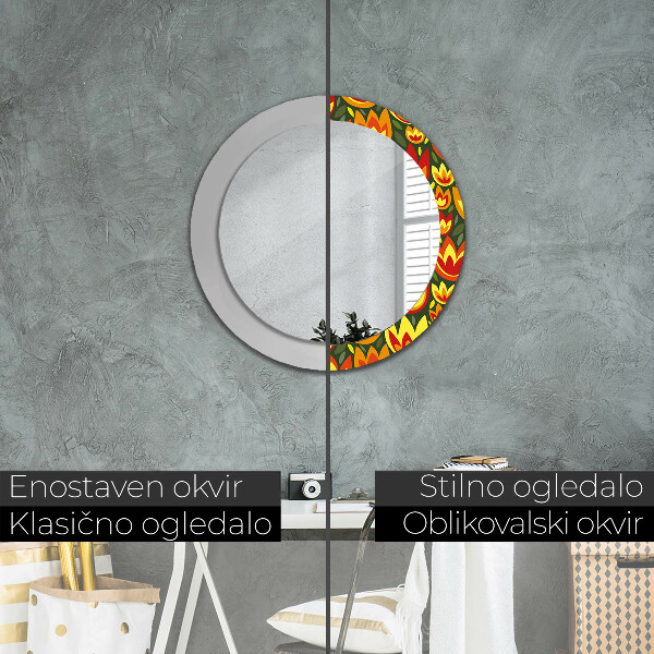 Round decorative mirror Retro tulips