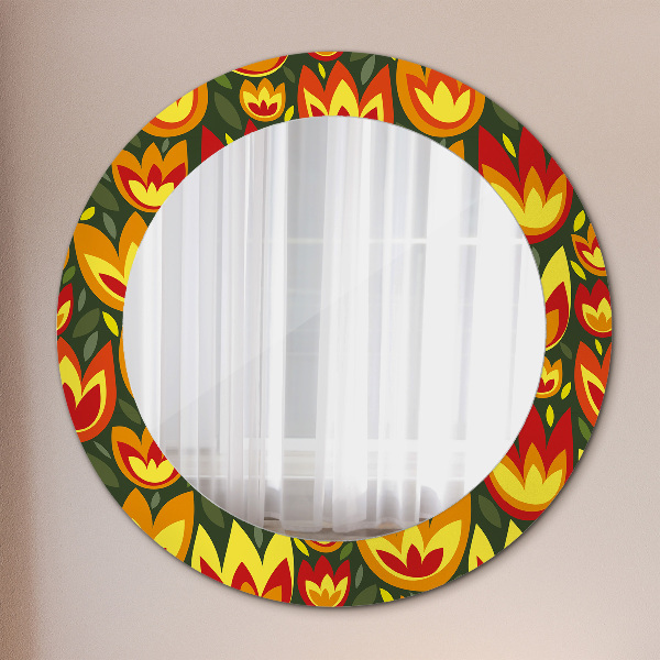 Round decorative mirror Retro tulips