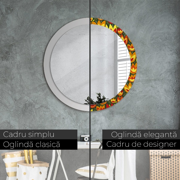 Round decorative mirror Retro tulips