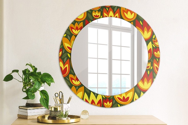 Round decorative mirror Retro tulips