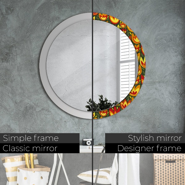 Round decorative mirror Retro tulips
