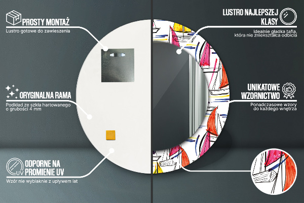 Round decorative mirror Łódź on the lake