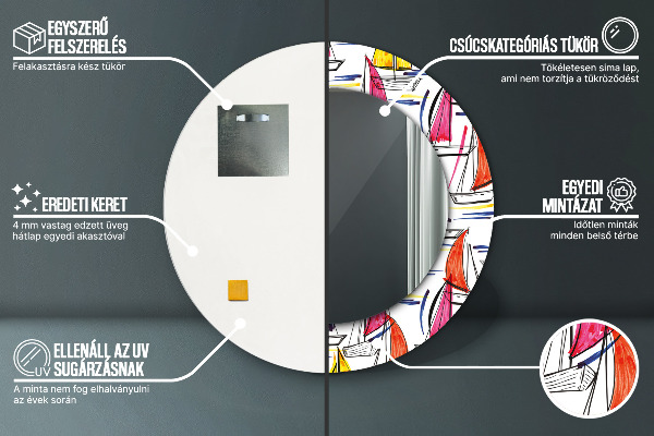 Round decorative mirror Łódź on the lake