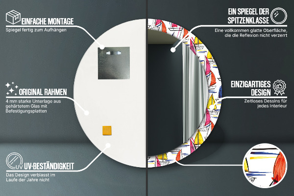 Round decorative mirror Łódź on the lake