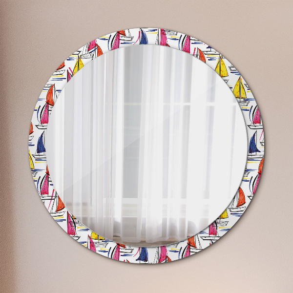 Round decorative mirror Łódź on the lake