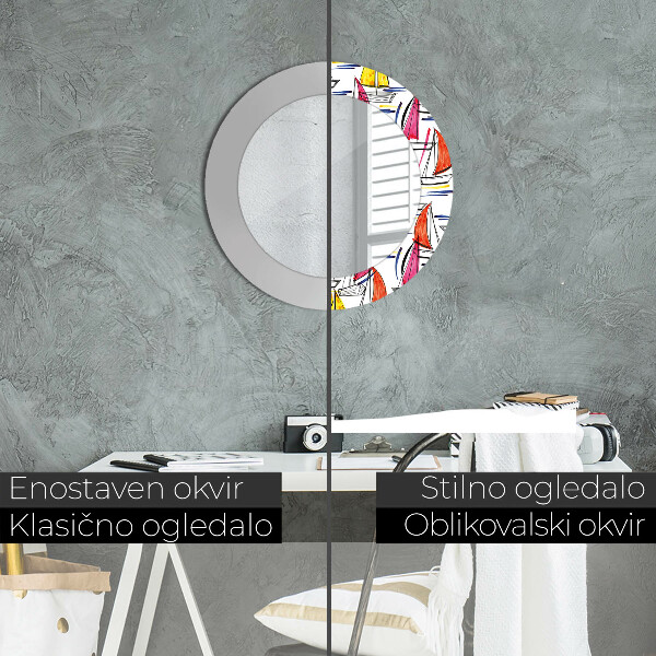 Round decorative mirror Łódź on the lake