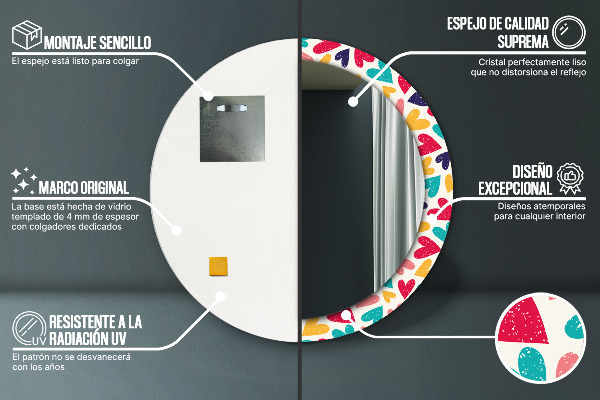 Ornate framed mirror Colorful hearts