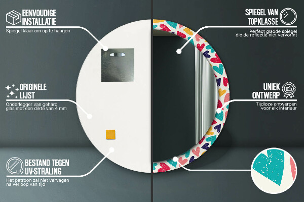 Ornate framed mirror Colorful hearts