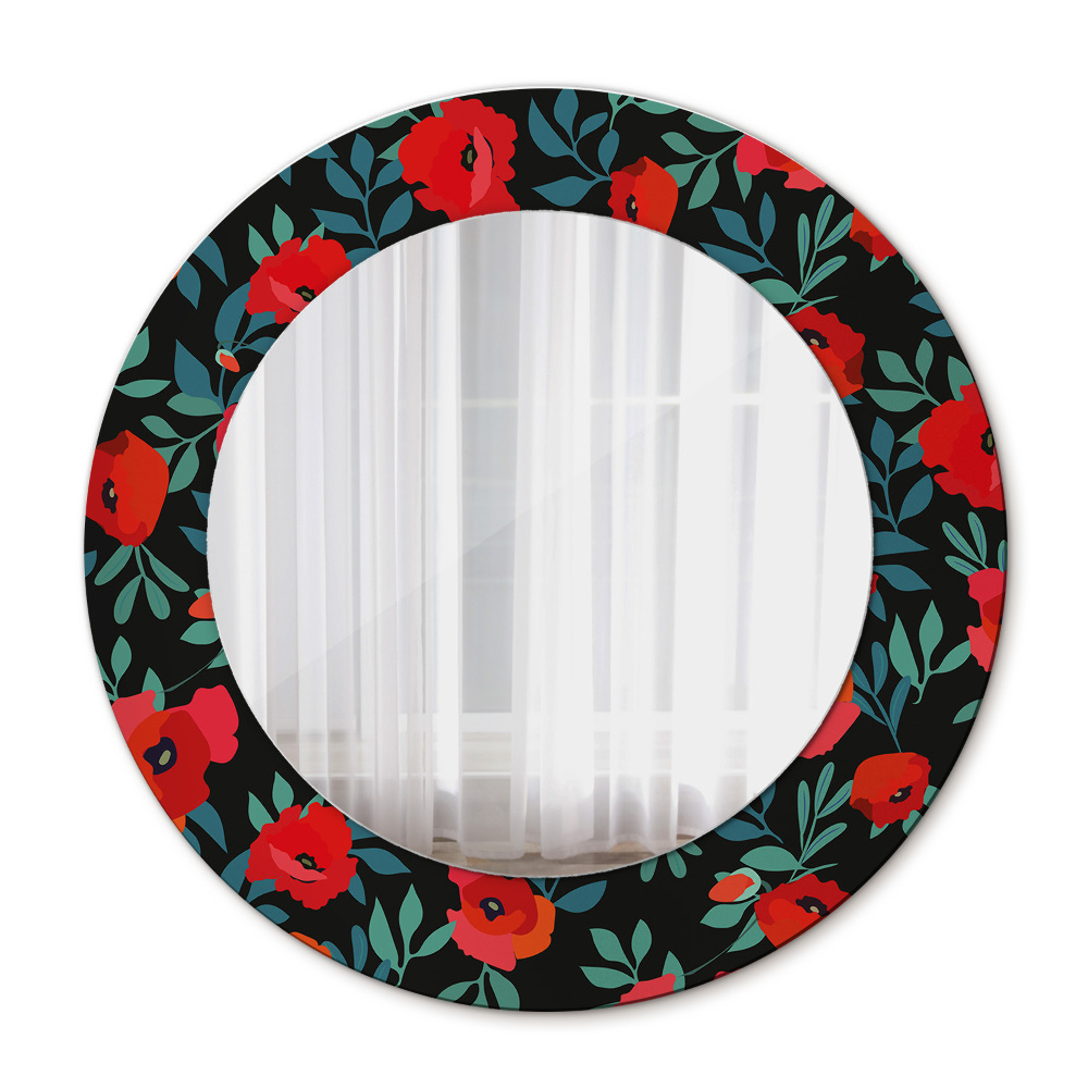 Round decorative mirror Red poppy seed