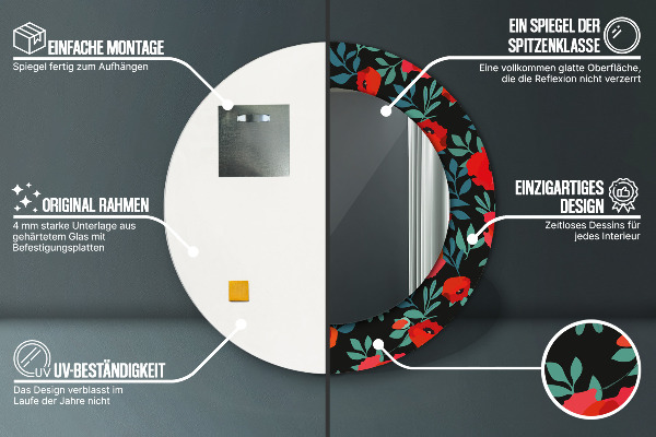 Round decorative mirror Red poppy seed