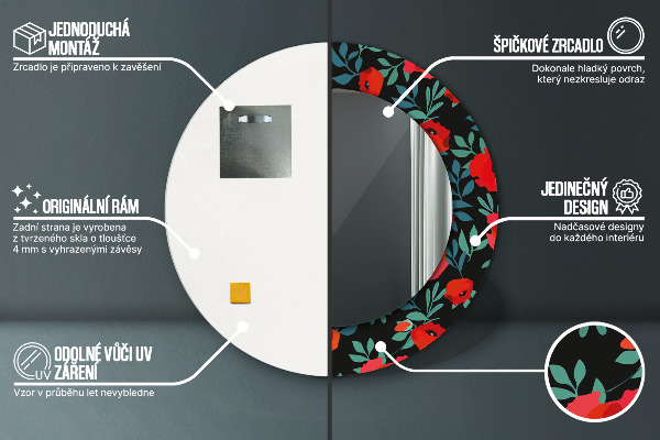 Round decorative mirror Red poppy seed