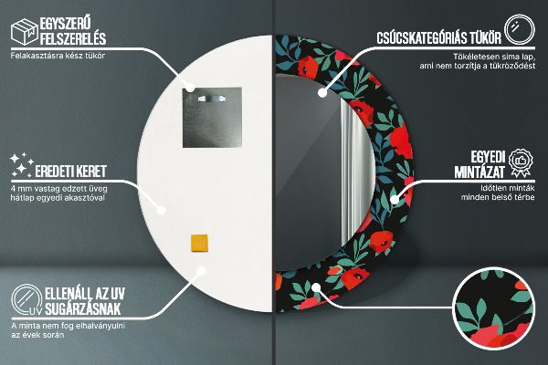 Round decorative mirror Red poppy seed