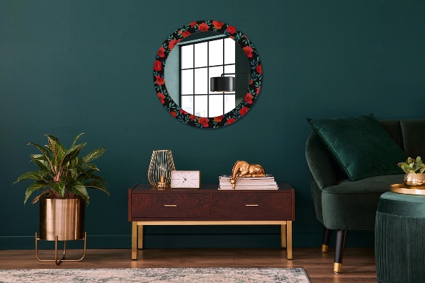 Round decorative mirror Red poppy seed