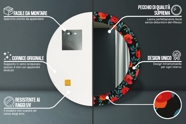 Round decorative mirror Red poppy seed