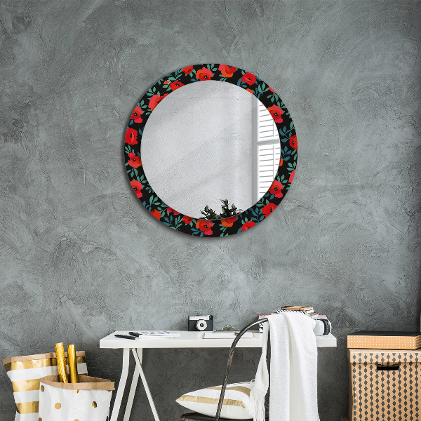 Round decorative mirror Red poppy seed