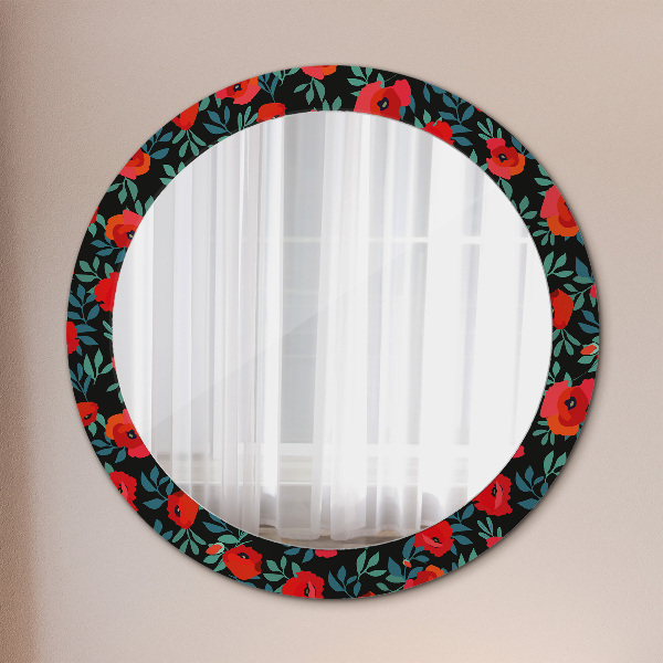 Round decorative mirror Red poppy seed