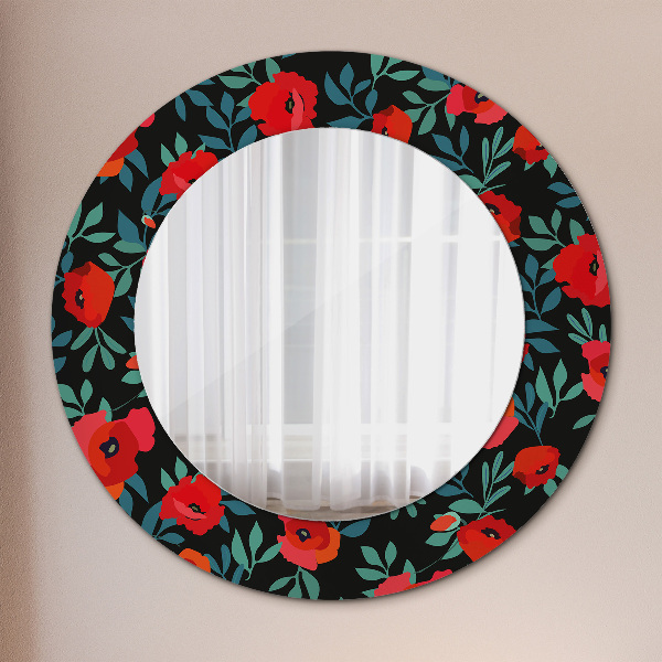 Round decorative mirror Red poppy seed