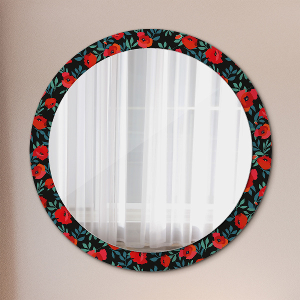 Round decorative mirror Red poppy seed
