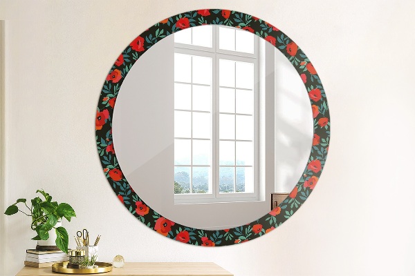 Round decorative mirror Red poppy seed