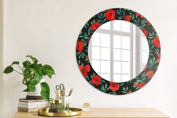 Round decorative mirror Red poppy seed